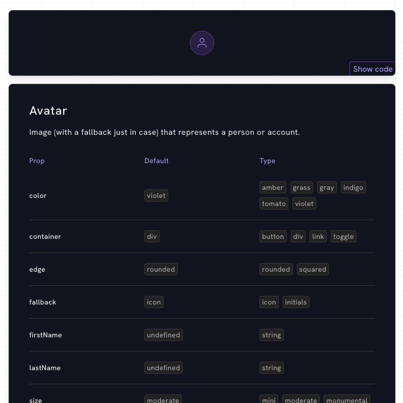 Design system with Badge component with controls for interacting with its props.