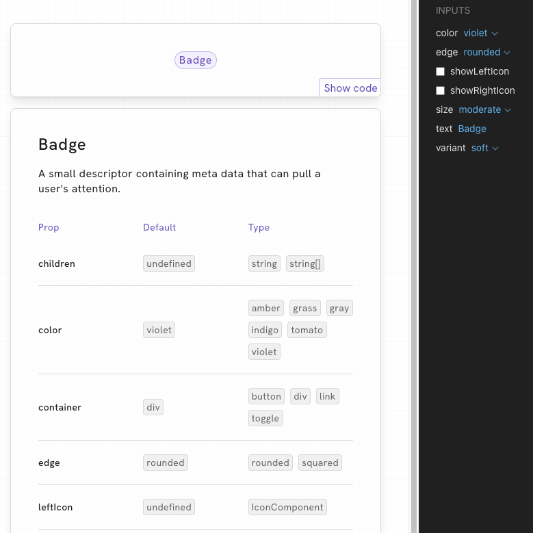 Documenation for Spinner component in light mode with code example.