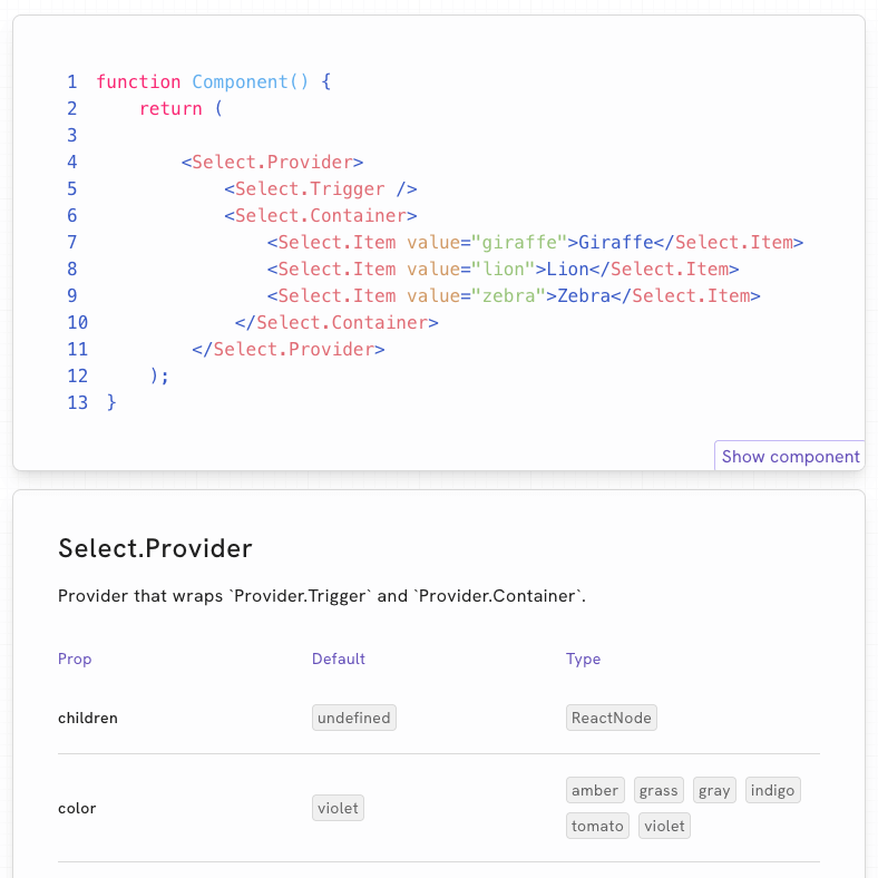 Documenation for Spinner component in dark mode with code example.