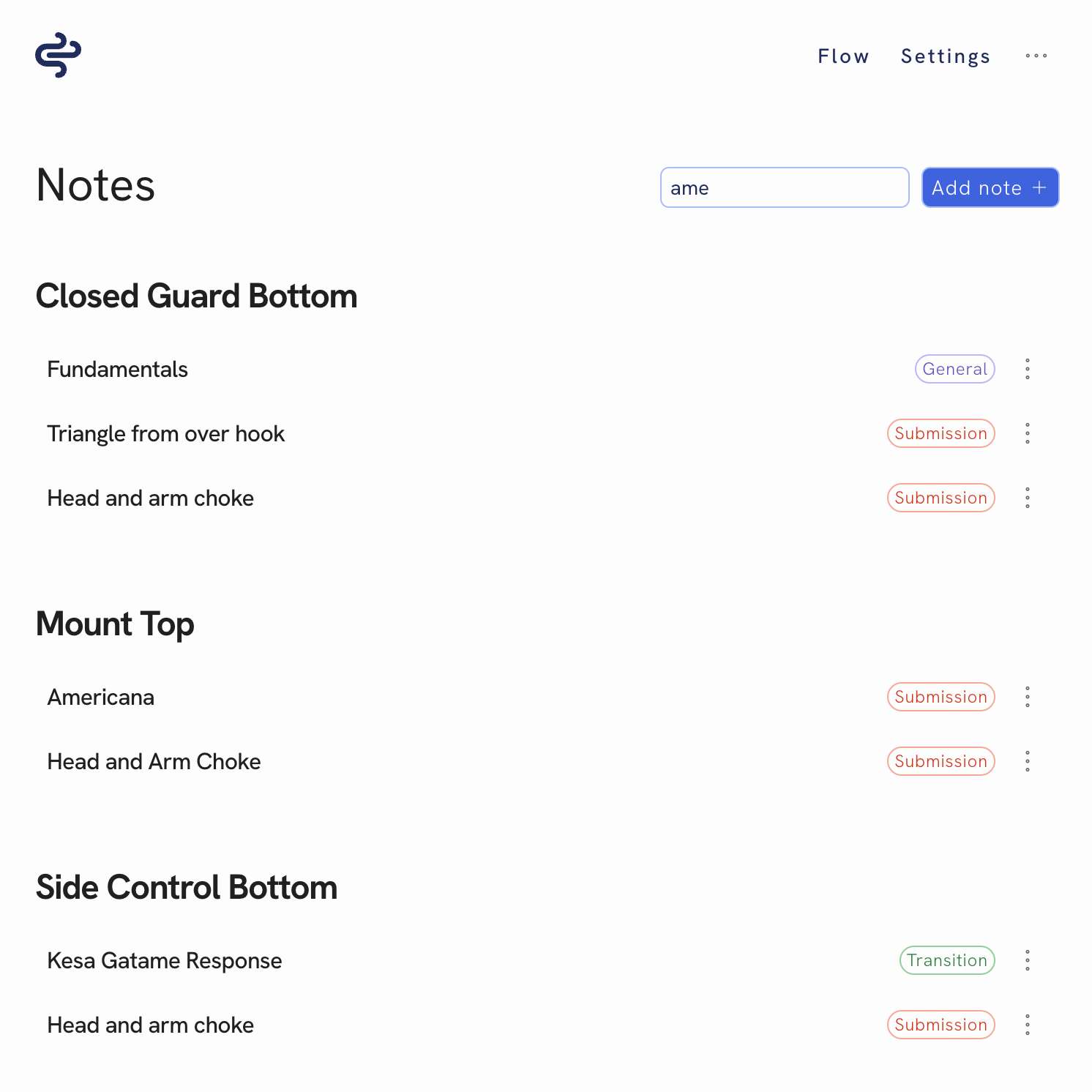 Note directory example in JJ Flow